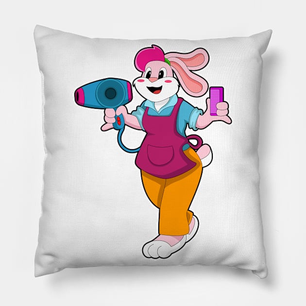 Rabbit as Hairdresser with Hair dryer & Comb Pillow by Markus Schnabel