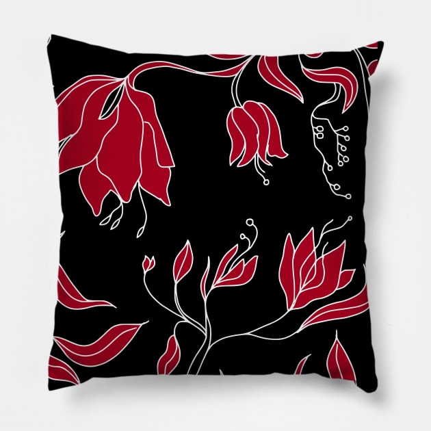 Red Floral Abstract Flowers Pillow by jen28