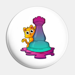 Cat at Chess with Chess piece Rook Pin