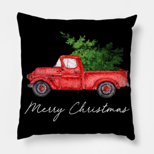 Merry Christmas Retro Vintage Red Truck Pillow