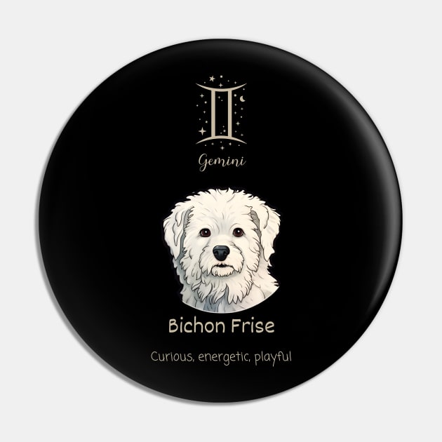 Gemini: Bichon Frise- Zodiac Tarot Card Pin by DressedInnovation