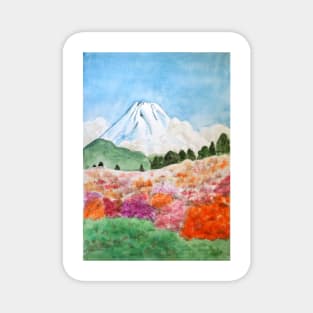 flowers and Mount Fuji Japanese Woodblock arts Magnet