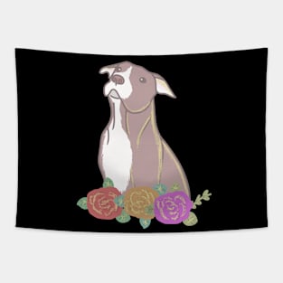 Pitbull and flowers Tapestry