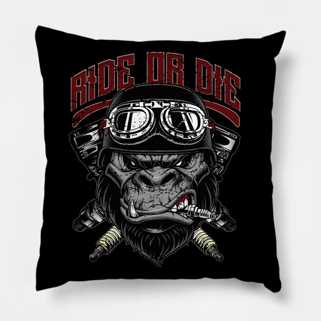 Ride or Die Biker Gorilla Pillow by RockabillyM