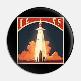 Vintage Space Rocket Launch Poster Pin