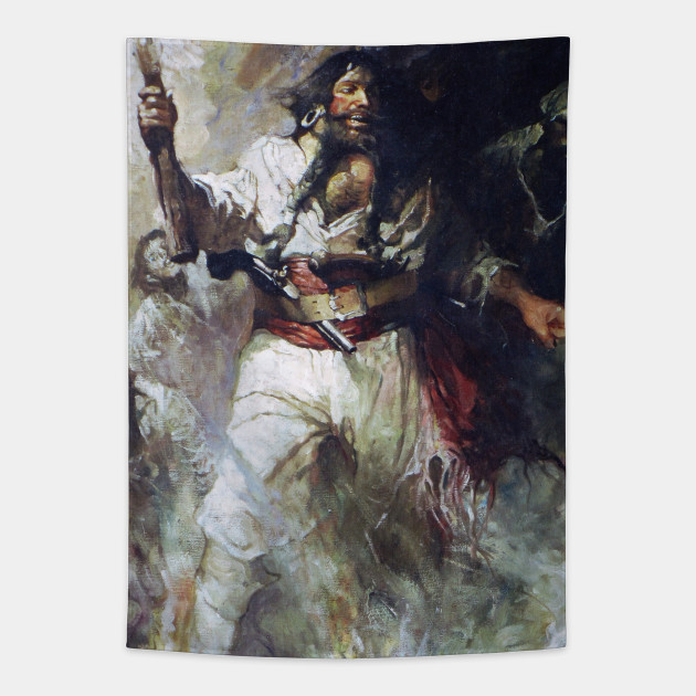 Blackbeard In Smoke And Flames Blackbeard Painting Tapestry