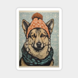 German Shepherd in Hat Funny Christmas Dog Lover Gift Magnet