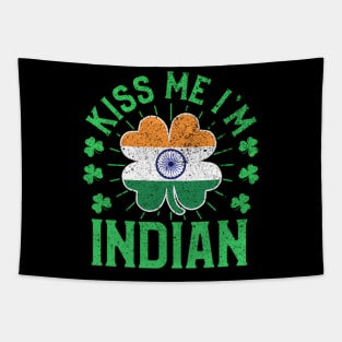 Kiss Me I'M Indian India Flag Shamrock St Patrick'S Day Tapestry