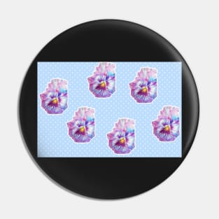 Shabby Chic Purple Pansy Floral Dot Blue Pattern Pin