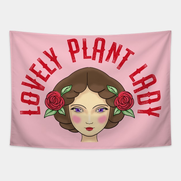 Plant mom. Crazy plant lady. Young pretty cute lovely brunette girl with red roses in her hair. Girls who love plants. Mother nature. Plant parent. Grow green things. Tapestry by BlaiseDesign