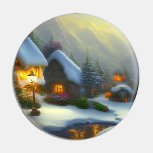 Magical Fantasy House with Lights in a Snowy Scene, Fantasy Cottagecore artwork Pin