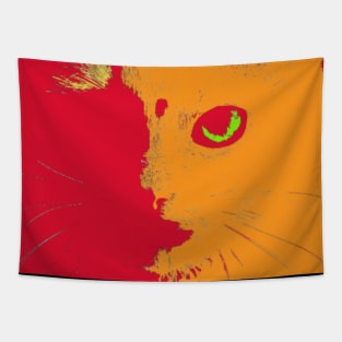 Red and orange retro abstract cat head illustration Tapestry