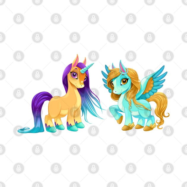 Baby unicorn and pegasus with cute eyes. by ddraw