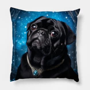 Gleaming Black Pug Pillow