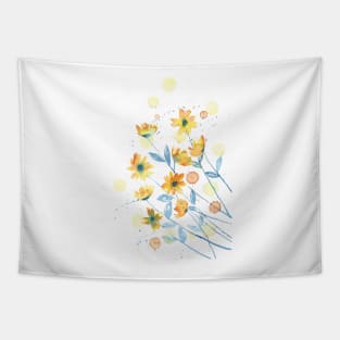 Yellow flowers with blue and orange details Tapestry