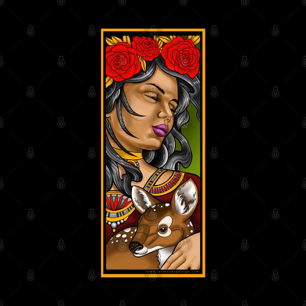 Neotraditional girl with fawn by Tattoos_by_George