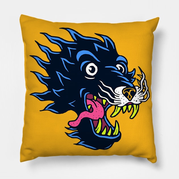 Neo Traditional Wolf Mouth Dripping Pillow by Mandra