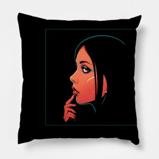 Contemplative Beauty: Portrait of a Thoughtful Woman Pillow