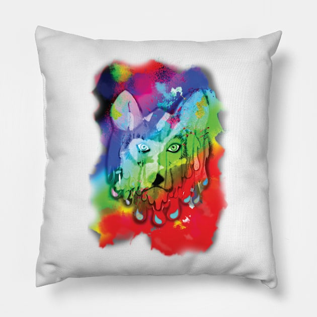 Psychedelic Wolf Pillow by DaintyMoonDesigns