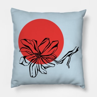 Magnolia flower on red circle Pillow
