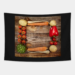 Vegetables frame on wooden board Tapestry