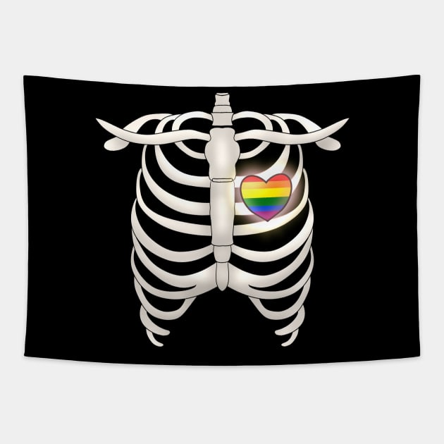 Ribcage With a Rainbow Heart Tapestry by TheQueerPotato