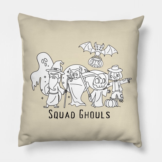 Squad Ghouls Halloween Spooky Cute Trick Or Treat Festive Design Pillow by PW Design & Creative