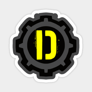 A Yellow Letter D in a Black Industrial Cog Magnet