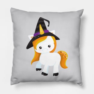 Halloween, Cute Unicorn, Magic Unicorn, Witch Hat Pillow