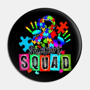 Autism Awareness Month Ribbon Support Squad Womens Kids Pin