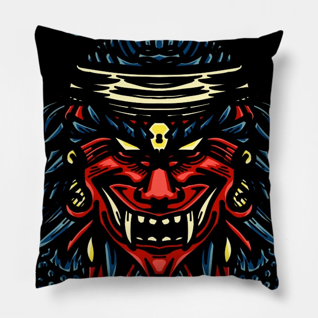 Oni Mask Japanese Evil Samurai Pillow by Excela Studio