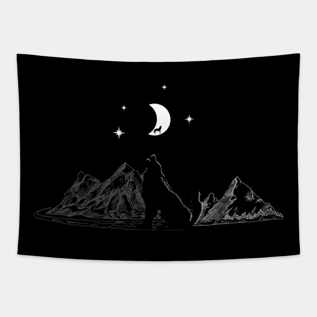 Howling at the moon Tapestry by Wolf Clothing Co