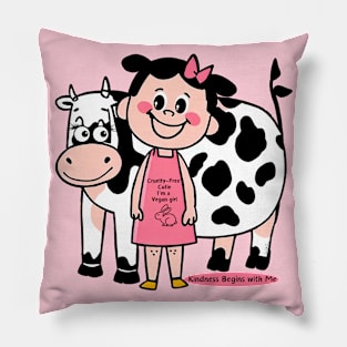 Cruelty Free Vegan Girl And Cow Pillow