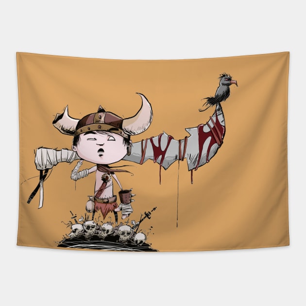 Little barbarian Tapestry by Rickdraws