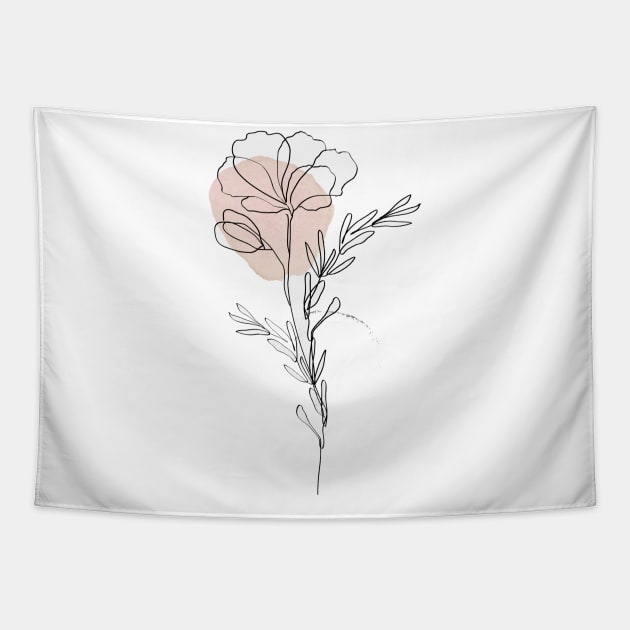 One Line Flower Botanical Abstract Tapestry by My_Store