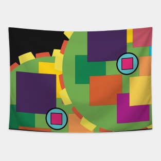 Fun, colorful cogwheels design. Multicolored squares and circles. Original artwork in modern, bright colors. Tapestry