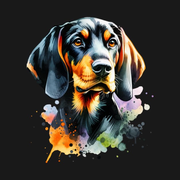 Watercolor Black And Tan Coonhound by The Jumping Cart