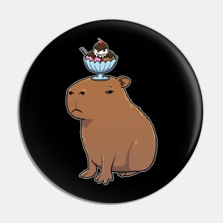 Capybara with Ice Cream on its head Pin