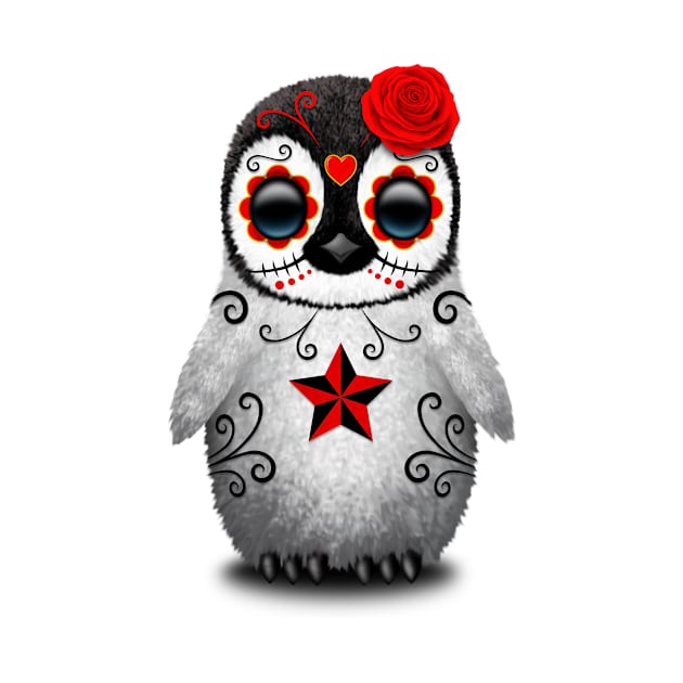 Red Day of the Dead Sugar Skull Penguin by jeffbartels