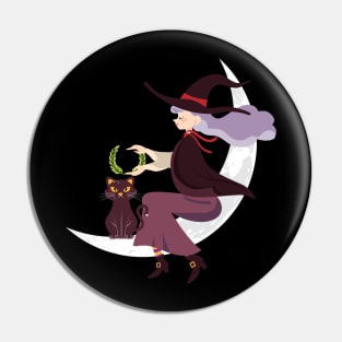 Vintage Halloween Woman And Cat Pin