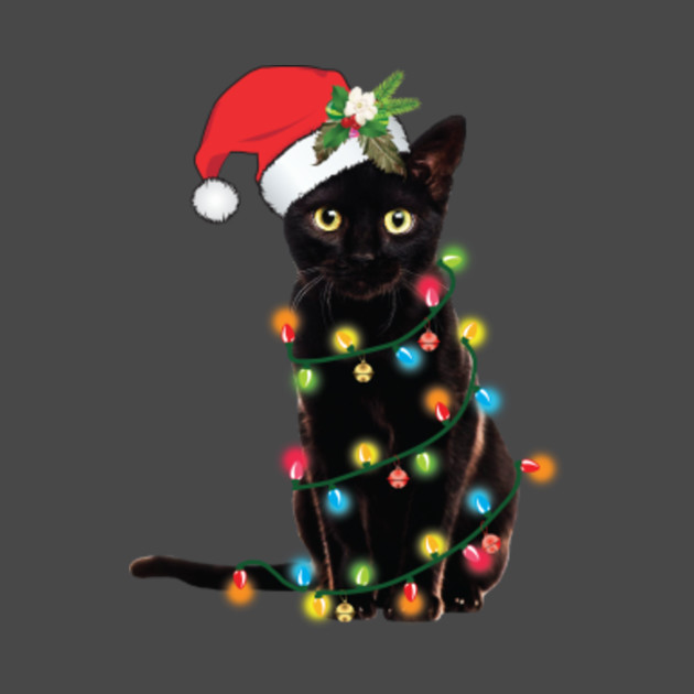 Santa Black Cat Tangled Up In Lights Christmas Santa Design Santa Cat