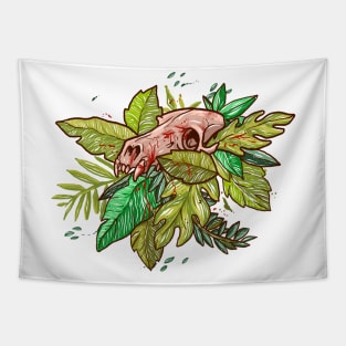 Wolf flower skull Tapestry