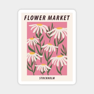 Flower market print, Stockholm, Posters aesthetic, Chamomile, Daisy art print, Pink flower art, Floral art Magnet