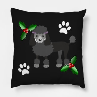 Christmas Black Poodle Dog Gifts, on Blue Pillow