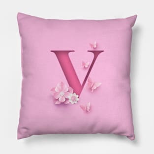 V Letter Personalized, Pink Minimal Cute Design, Birthday Gift, Christmas Gift Pillow