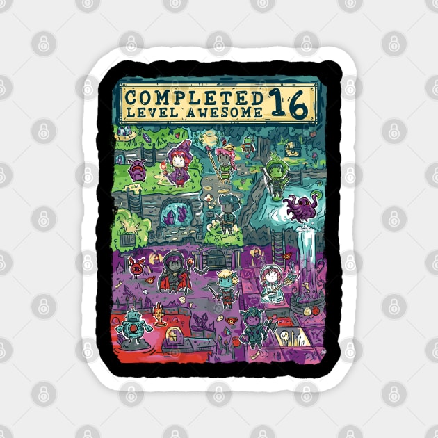 Completed Level Awesome 16 Birthday Gamer Magnet by Norse Dog Studio