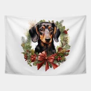 Christmas Dachshund Dog Wreath Tapestry