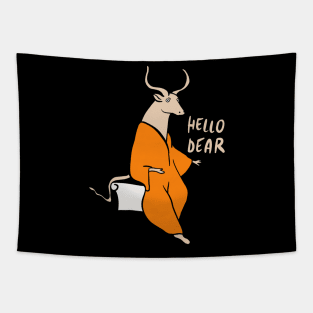 Cute Minotaur Saying Hello Dear Tapestry