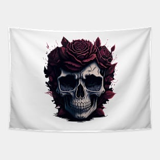 Skull and Roses vector art Tattoo style Tapestry