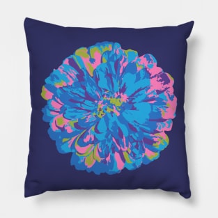CHRYSANTHEMUMS Abstract Big Flower Summer Bright Floral - Blue Pink Purple Green Dark Blue - UnBlink Studio by Jackie Tahara Pillow